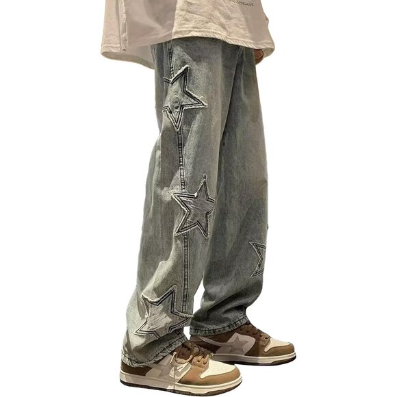 Large Size Y2K Star Print Denim Jeans for Women - Perfect for Stylish Teens - Picture 1 of 5